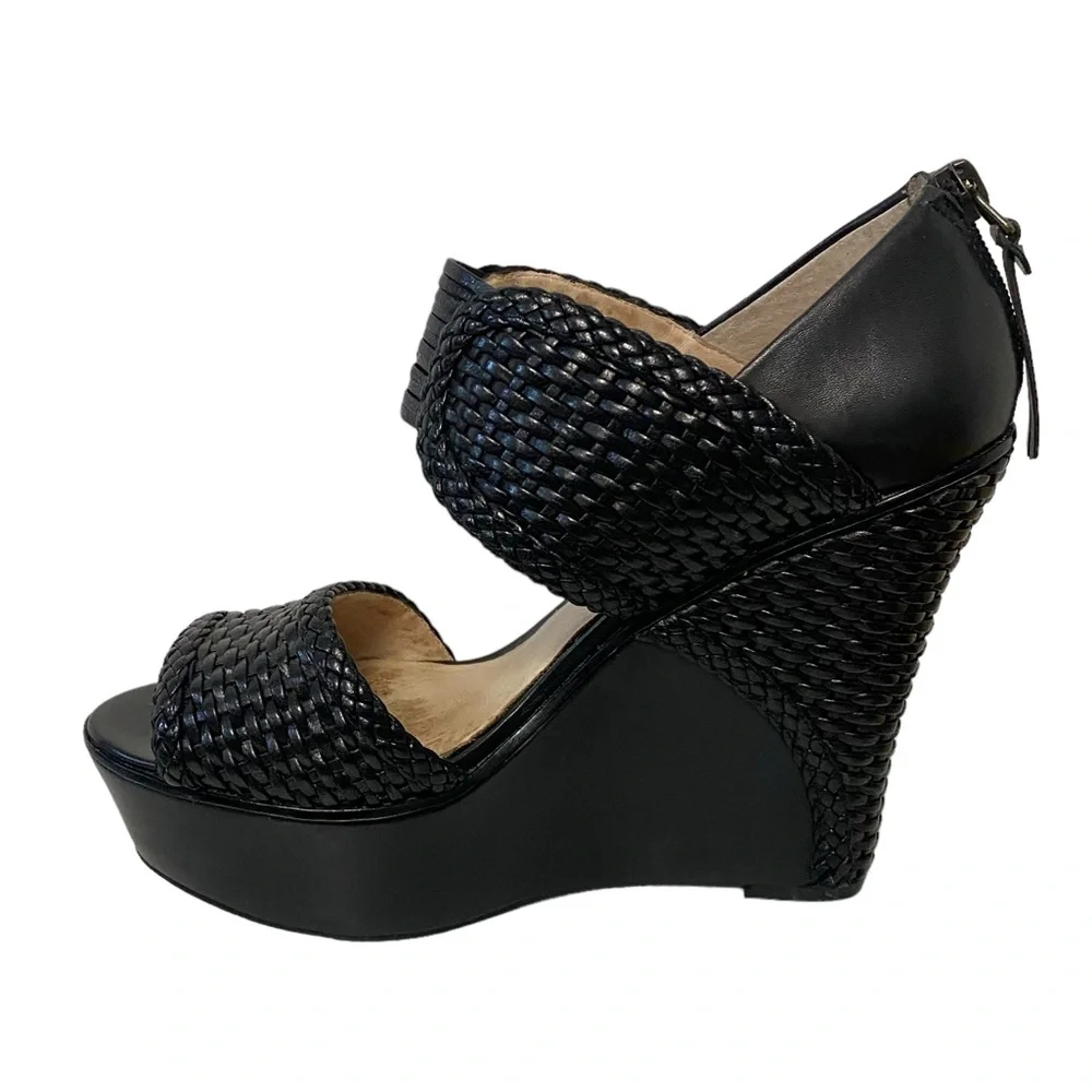 House of Harlow 1960 Eden Woven Detail Platform‎ Holiday Chic Wedge Heels Black - Picture 5 of 15